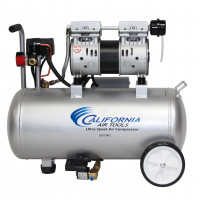 California Air Tools 8010AD 1.0 HP Ultra Quiet y compresor de aire sin aceite, tanque de acero de 8 galones, liviano con ruedas, nivel de ruido de 60 DBA, con válvula de drenaje automática